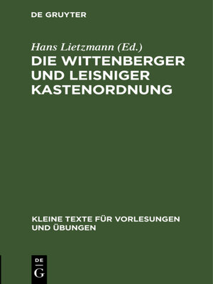 cover image of Die Wittenberger und Leisniger Kastenordnung